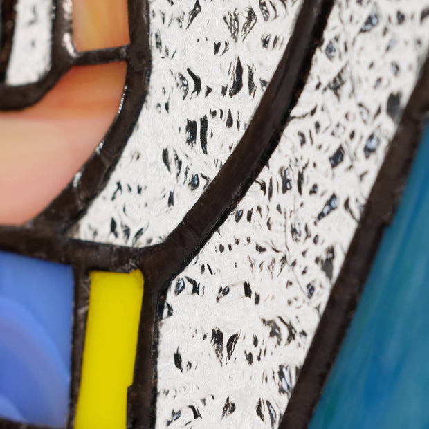 13"W Kitten With Books Stained Glass Window Panel