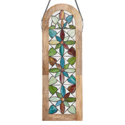36"H Arched Geometric Floral Stained Glass Window Panel