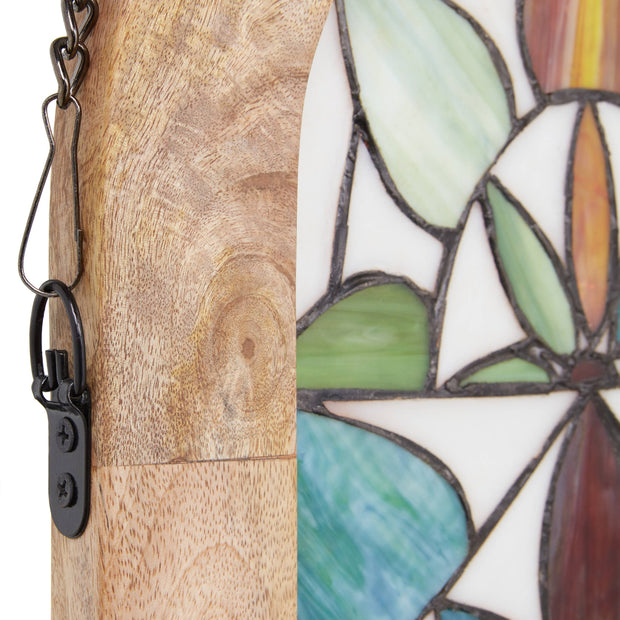 36"H Arched Geometric Floral Stained Glass Window Panel