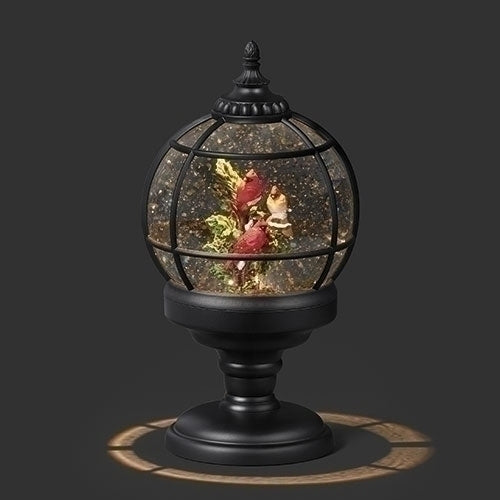 Lighted Swirl Sphere Lantern with Cardinals on Branch