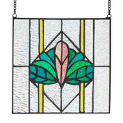 29"H Art Deco Tryptic Stained Glass Window Panel