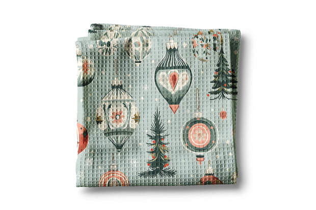 Christmas Ornament Floral Kitchen Tea Towel Waffle Holiday