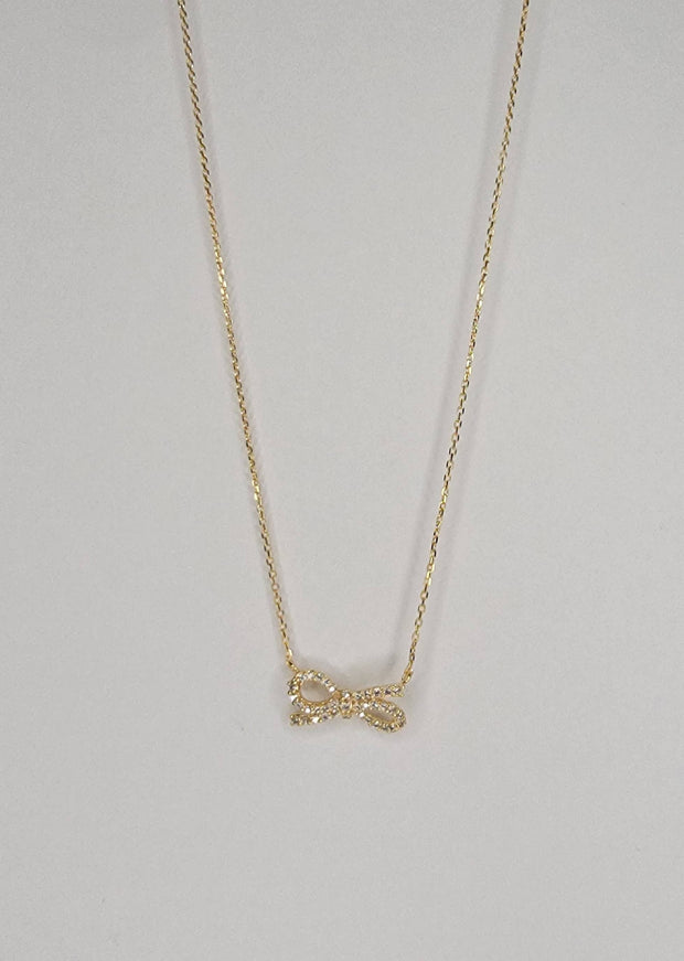 Sparkly Silver Bow Necklace