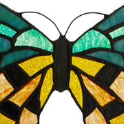 5.5"H Green & Amber Butterfly Stained Glass Window Panel