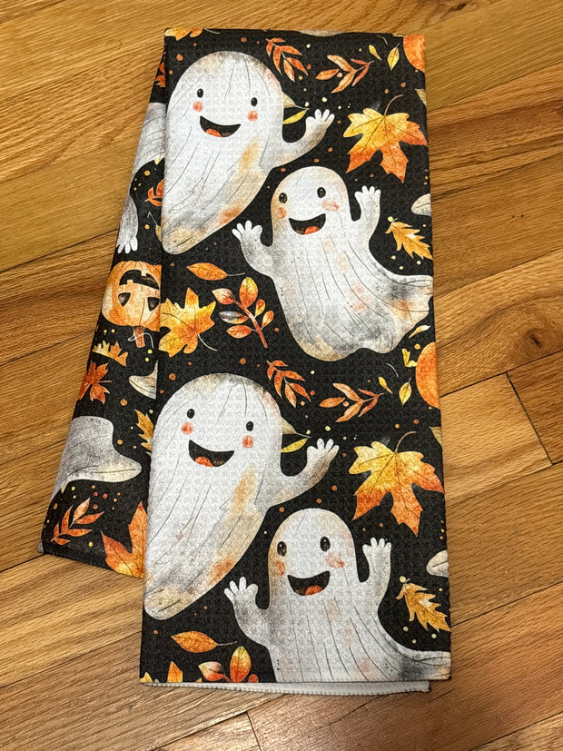 Ghost, Pumpkin, Leaves Eco-Dishtowel