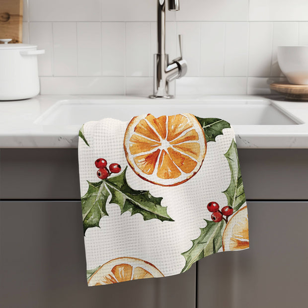 Christmas Orange Berry Mistletoe Towel Waffle Holiday Decor