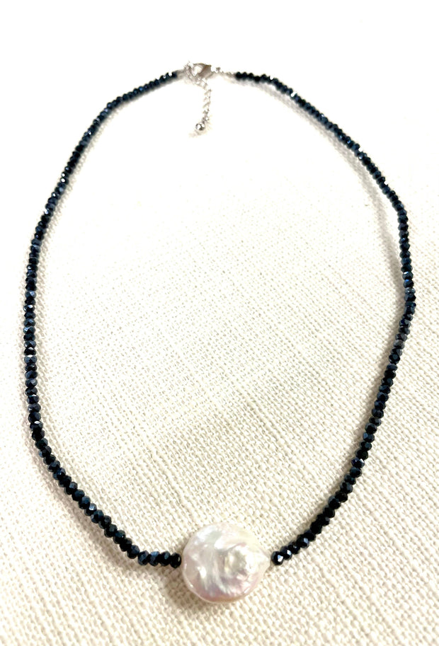 Crystal and Coin Pearl Necklace, assorted colors