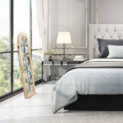 36"H Arched Geometric Floral Stained Glass Window Panel