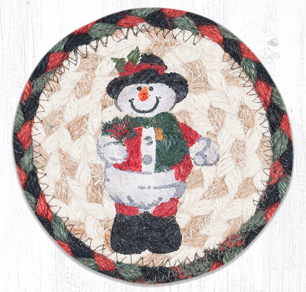 5" Jute Coaster Snowman in Top Hat