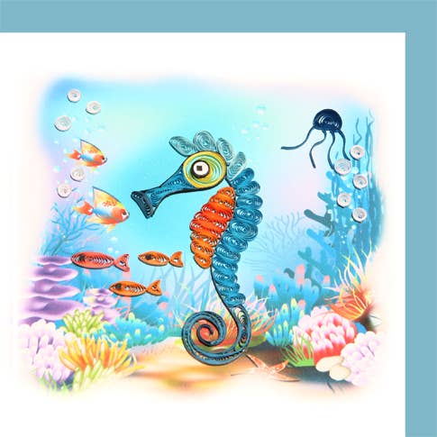 Blue Seahorse Quilling Card