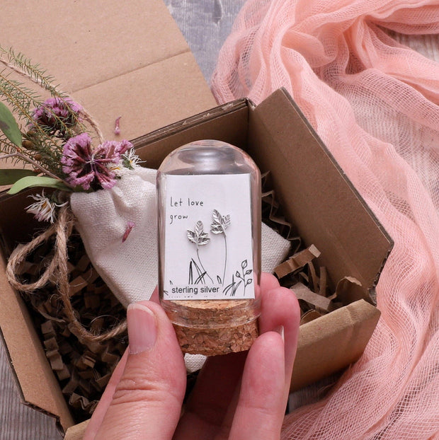 'Let love grow' leaf earrings SILVER