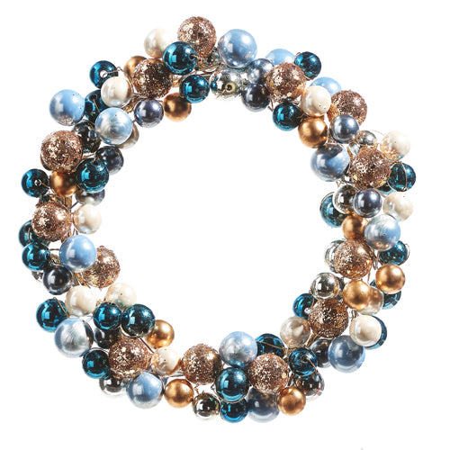 6.5" Beaded Blue, Gold, Ivory Candle Ring