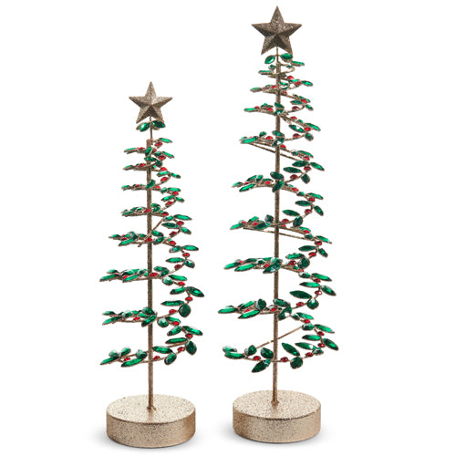Red & Green Jeweled Spiral Trees, 2 Sizes