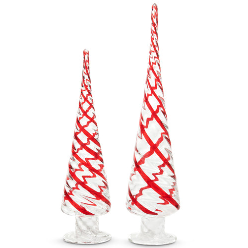 Red Swirl Glass Trees, Set of 2