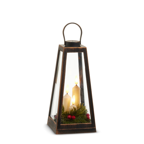 Lantern with Candle and Greenery