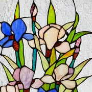 28"H Floral Purple Iris Stained Glass Window Panel