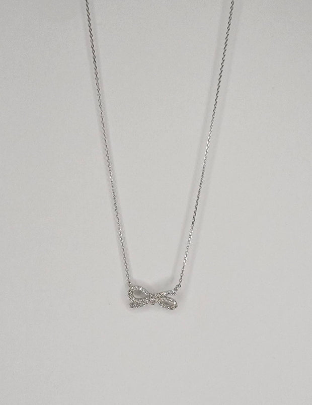 Sparkly Silver Bow Necklace
