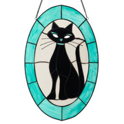 17"H Tiffany-Style Halloween Cat Stained Glass Window Panel