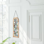 36"H Arched Geometric Floral Stained Glass Window Panel