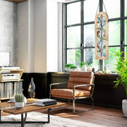 36"H Arched Geometric Floral Stained Glass Window Panel