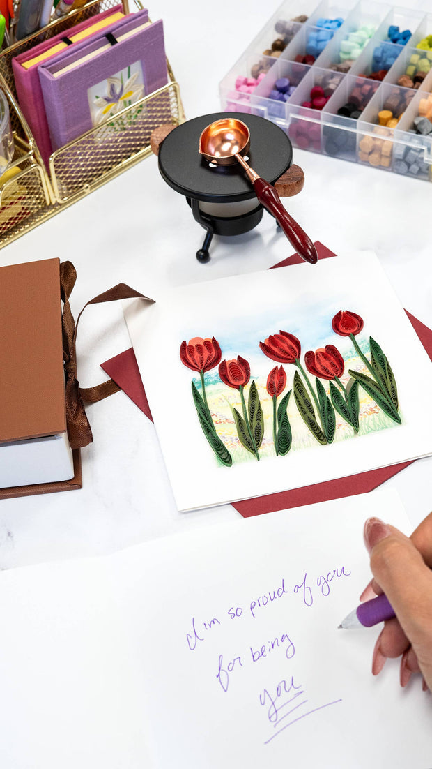 Red Tulip Field Quilling Card
