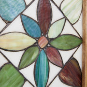 36"H Arched Geometric Floral Stained Glass Window Panel