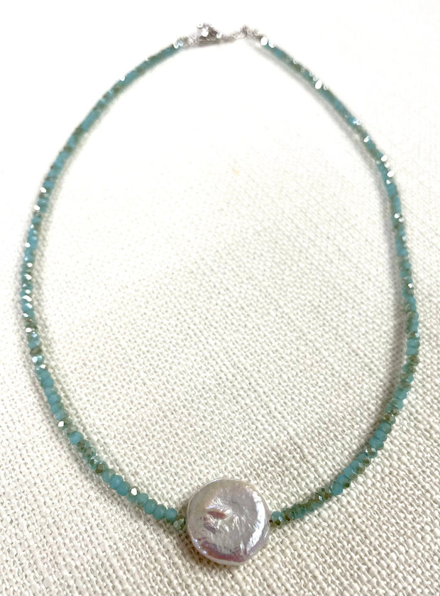Crystal and Coin Pearl Necklace, assorted colors