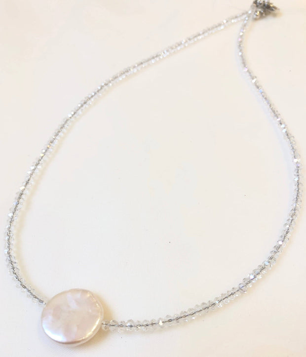 Crystal and Coin Pearl Necklace, assorted colors