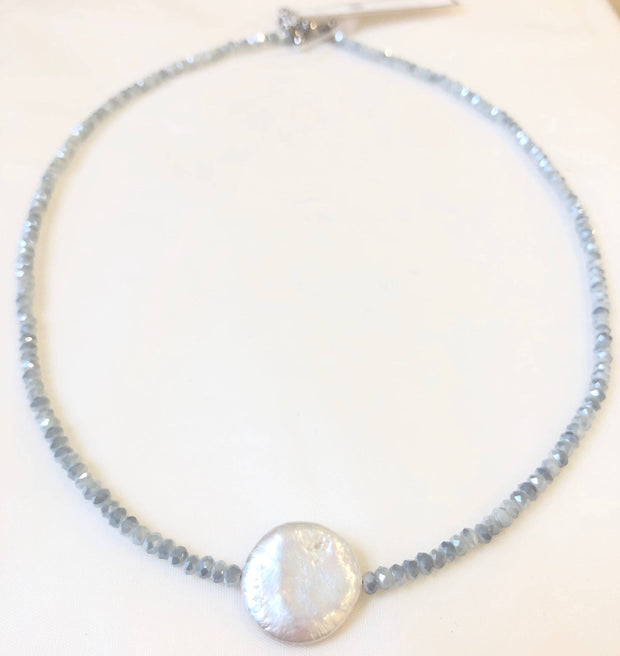 Crystal and Coin Pearl Necklace, assorted colors