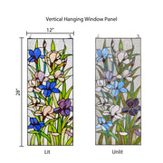 28"H Floral Purple Iris Stained Glass Window Panel