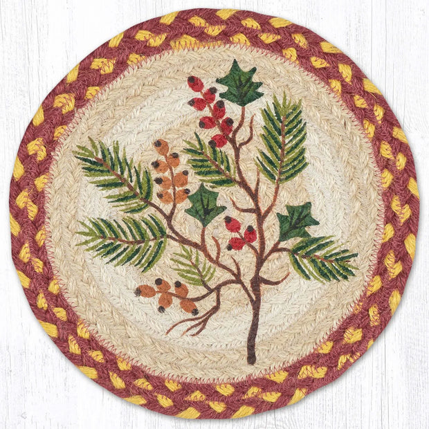10" Berries Evergreen Holly Jute Trivet