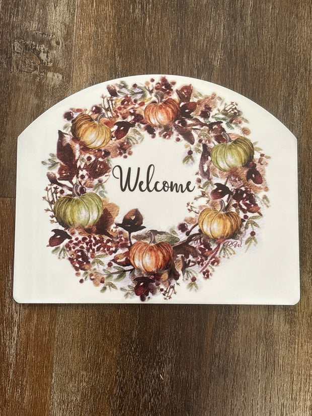 Welcome Pumpkin Wreath Garden Sign