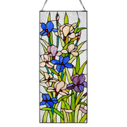 28"H Floral Purple Iris Stained Glass Window Panel