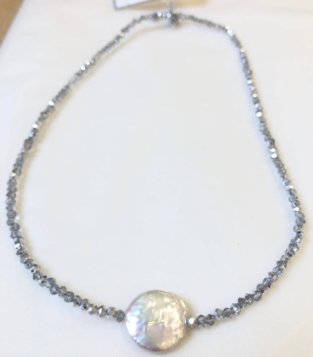 Crystal and Coin Pearl Necklace, assorted colors
