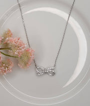 Sparkly Silver Bow Necklace