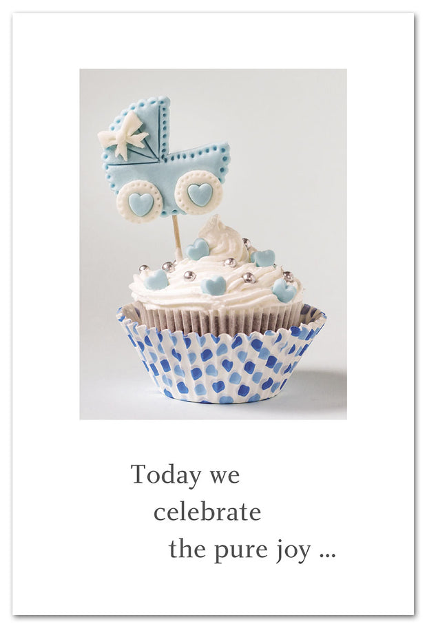 Blue Baby Buggy Cupcake Baby Shower Card
