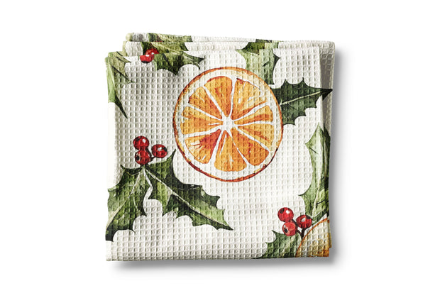 Christmas Orange Berry Mistletoe Towel Waffle Holiday Decor