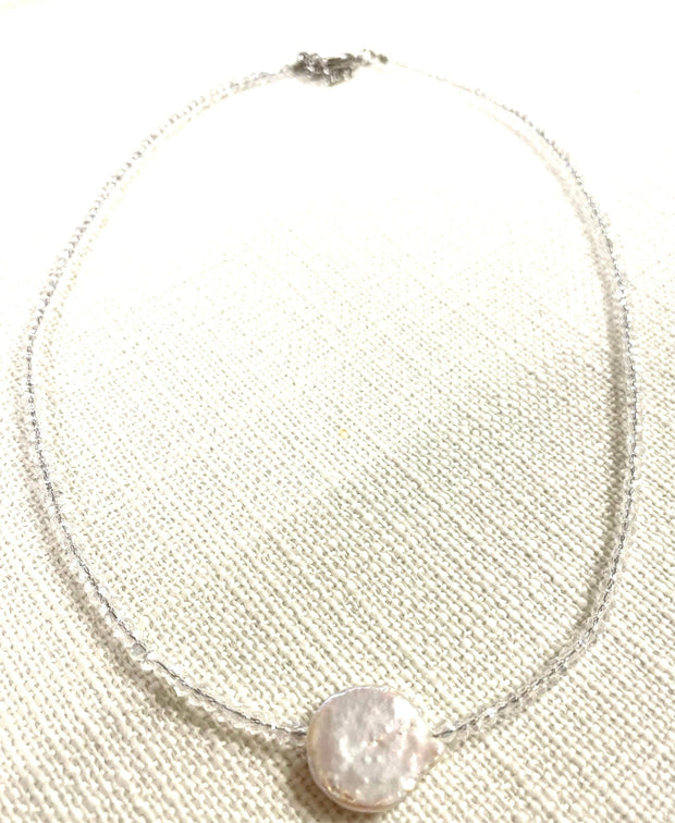 Crystal and Coin Pearl Necklace, assorted colors