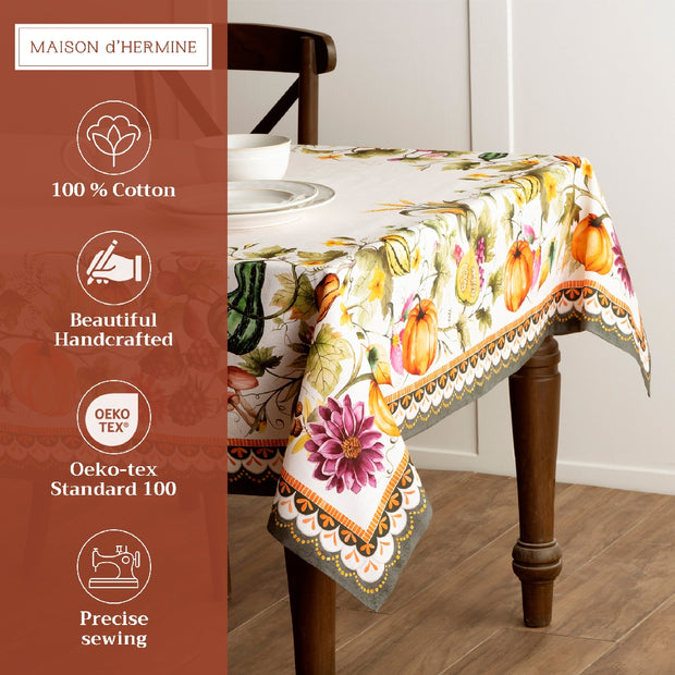 54" Square Table Cloth - Pumpkin Garden Cloudy Cream