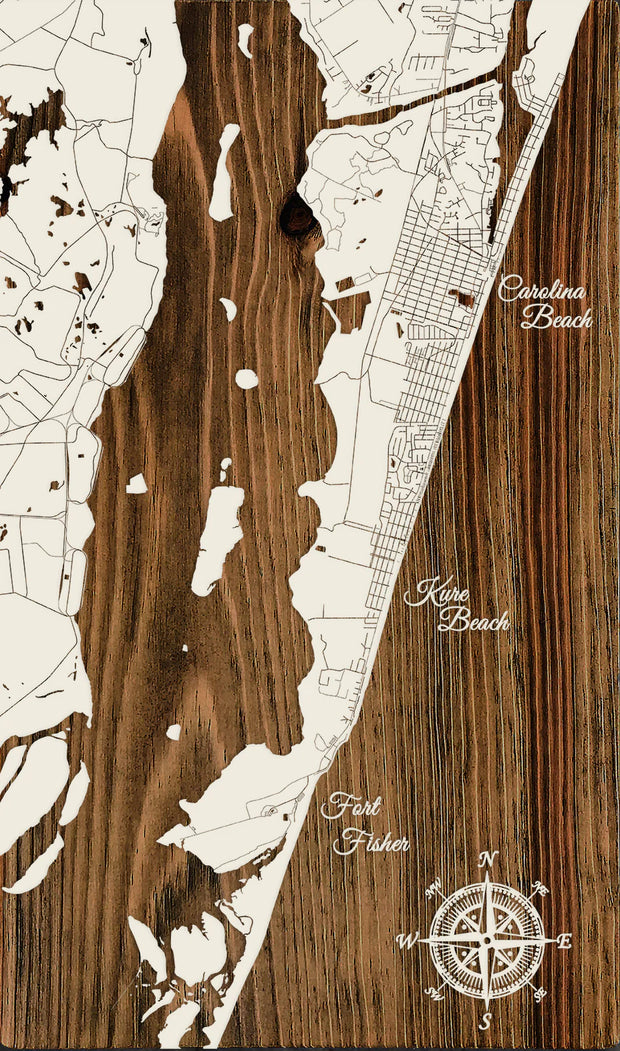 Carolina Beach to Fort Fisher Vertical Map in Papier Blanc