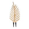 Wooden leaf-shaped plant support with black ends on a white background
