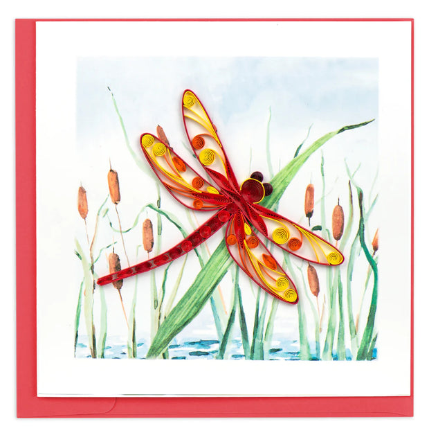 Red Dragonfly & Cattails Quilling Card