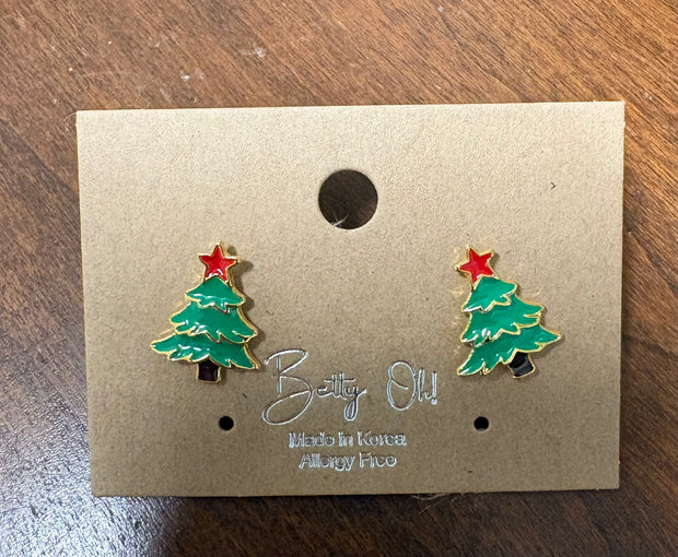 Enameled Christmas Stud Earrings