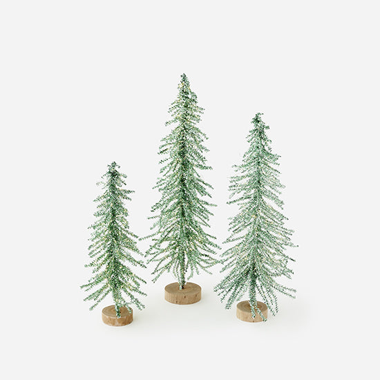 Lit Green Tinsel Trees with Adapter, 3 Sizes