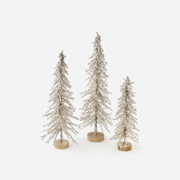 Lit Silver Tinsel Trees with Adapter, 3 Sizes