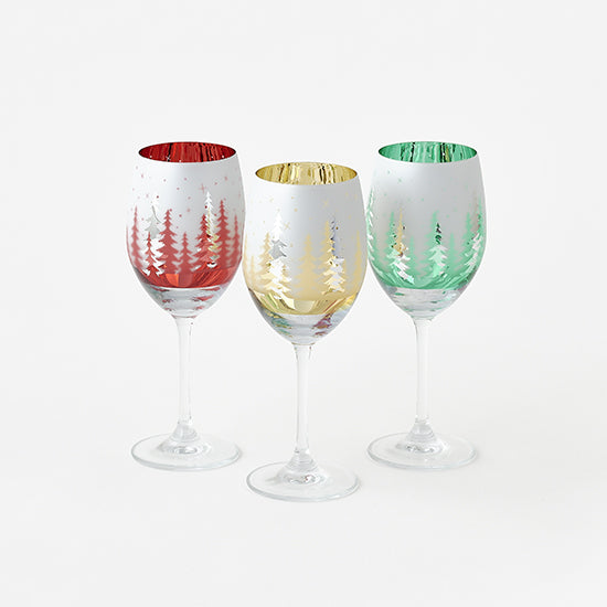 Mirrored Tree Wine Glasses, 3 Assorted