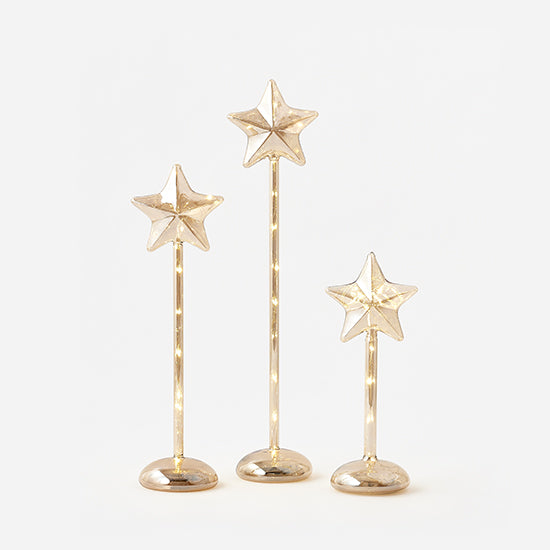 Gold Twinkling Star on Stands, 3 Sizes
