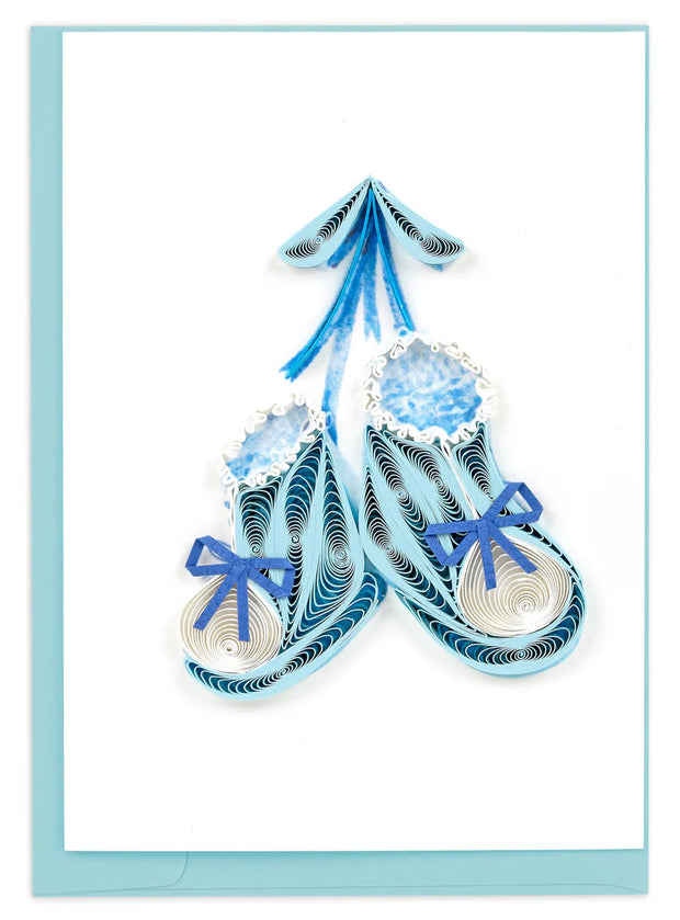 Knitted Blue Baby Booties Gift Enclosure Mini Card