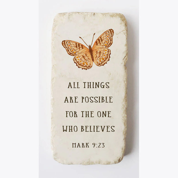 Mark 9:23 Butterfly Scripture Stone