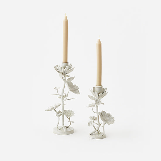 White Floral Taper Holders, 2 Assorted